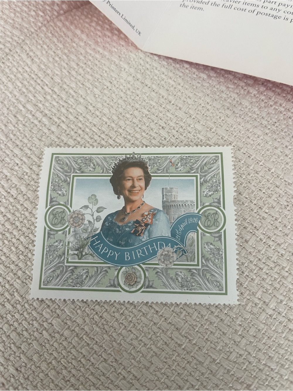Decorative Happy Birthday Commemorative Stamp Print in Green and Blue